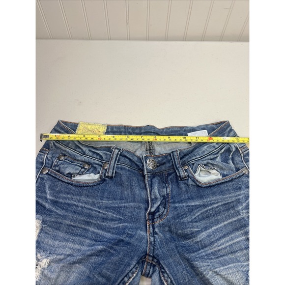 Machine Jeans Acid Wash Torn Ripped Distressed Skinny Jeans Low Rise‎ 5 28x26 - Picture 9 of 11